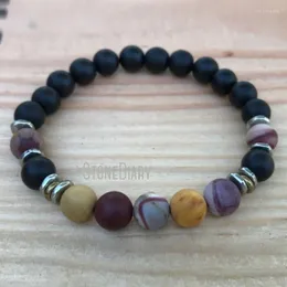 Strand WMB31663 Natural Gemstone Agate Jasper Beaded Wrist Mala Spiritual Prayer Braclet Silver Plated For Men And Women