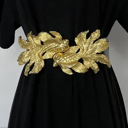 Annan mode Elastic Gold Chain Belt Woman Luxury Designer Female Dress Stretch Metal Belts For Women High Quality Golden Maistband 231128