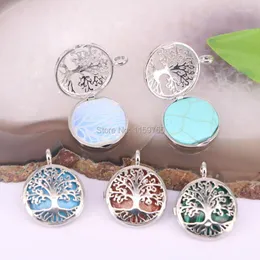 Naszyjniki wiszące 10pcs Stone Natural Lapis Lazuli Crystal Opal itp. Srebrne drzewo życia/ mądrość Reiki Charms Biżuteria