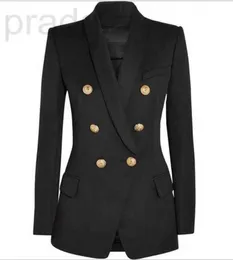 Kadınlar Suits Blazers Designer Premium Yeni Stil En Kalite Orijinal Tasarım Çift göğüslü İnce Ceket Metal Tokes Blazer Retro Şal Yakası Out Gare Boyutu