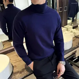 Erkek Sweaters 2023 Koreli Yavurucu Kazak Yüksek Kalite Sonbahar Kış Kış Düz Renk Uzun Kollu Sıcak Örgü Lüks Erkekler Elastik Çekme