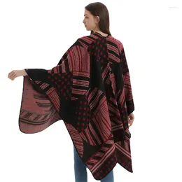 Écharpes Poncho Tourisme Châle Automne et hiver Ligne Wave Dot Grand Cercle Capes tricotées Style haut de gamme Écharpe extérieure Split Femmes