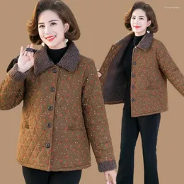 Kadın Trençkotları XL-5XL Orta Yaşlı Anne Parkas Retro Kısa Çiçek Pamuklu Pad Ceket Yakası Yakası Kış Ceket Jaqueta Feminina