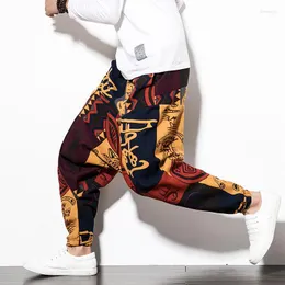 Herrbyxor kinesisk stil blommig tryck casual jumpsuit Men's Loose Big Crotch Trendy Hip Hop Suspenders Ankelbundna jogger