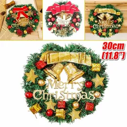 Flores decorativas Christmas Wreath Natal Garlandas penduradas Ornamentos Decorações da parede da porta da frente Pingentes de árvore alegre 30 cm