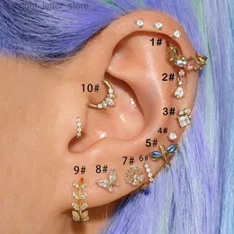 Stud 1pc Tragus Piercing Küpe Kelebek Kadın Mücevherleri Zirkon Altın Renk Sarmal Septum Kıkırdak Daith Paslanmaz Çelik Yüzük YQ231128