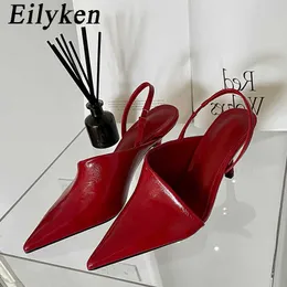 Sandali Eilyken 2023 primavera nova mulher estilingue bombas sandlias dedo do p apontado deslizamento em senhoras de salto alto fino sapatos elegantes s J230428