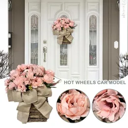 Flores decorativas Creme Hydrangea Porta Hanger Basket Wreath Spring e Summer Wildflower Farmhouse B7R6