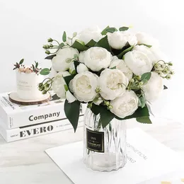 Gedroogde bloemen 30 cm Rose Witte Peony Artificial Flowers Bouquet 5 Big Head en 4 Bud Cheap Fake Flowers For Home Wedding Decoratie Indoor AA230427