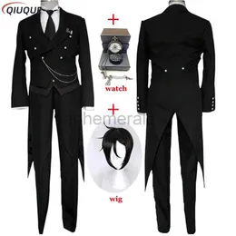 Anime Costumes Black Butler Cosplay Japanese Anime Kuroshitsuji Sebastian Michaelis Cosplay Costume Unisex Uniforms 8 piece with Tattoo Sticker zln231128