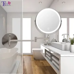 مرايا مضغوطة 8 بوصة مرآة الحمام مثبتة الحمام قابلة للتعديل مرآة مكياج LED 10x مكبرة اللمس مرآة مستحضرات التجميل مع الضوء 231128