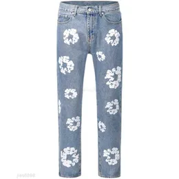 Men's Jeans High Street Denim Tears Style Kapok Washed Straight Fashion Vintage Loose Pants Kmzt