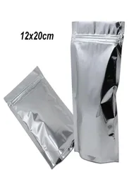 100 PCS 12x20cm Silver Stand Up Aluminum Foil Food Storage Packing Bag for Coffee Tea Powder Mylar Foil with Zipper Packing Pouche3156795