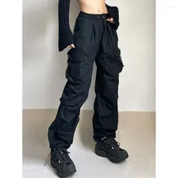 Women's Pants Women Parachute Cargo Hip Hop Streetwear Casual Harajuku Elastic Waist Wide Leg Fashion Solid Straight Trousers