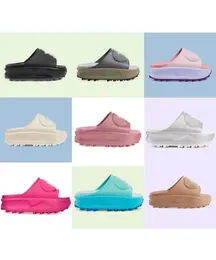 2023 Metallic Rubber Slide Slippers with Interlocking G Design Rose Pink Womens Embossed Sandal Macaron Platform nonslip Lowheel3659776