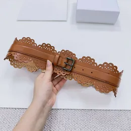 Moda tasarımcı kemer lüks kadınlar içi boş oyma çiçekler deri kemer klasik vintage iğne tokası dekoratif elbise gündelik bel bant genişliği 7cm 12cm