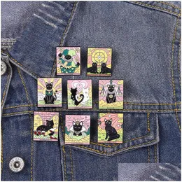 Cartoon Accessories Cats Tarot Enamel Pins Custom Lovers Fools Justice Brooches Lapel Badges Punk Gothic Animal Cards Jewelry Gift For Dhkld