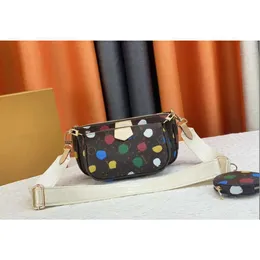 Torba na ramię Pochette Multi accessoires Multicolor Dot Lady Messenger Bag M44813 Zdejmowane okrągłe zamek monety Torebka Triple torebka płótno