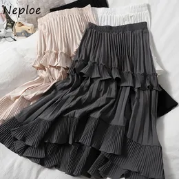 Skirts Neploe Autumn Pleated Skirt High Waist Irregular Hem Flouncing Women Long Skirts Women Fashion Faldas Jupe Femme 1F658 230428