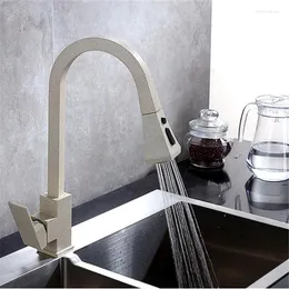 Kitchen Faucets Beige/Black Color With Dot 360 Rotate Pull Out Button Switch Two Exit Modes Spout Water Mixer Sink Taps Brass