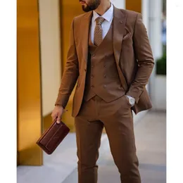 Men's Suits High Quality Brown Male Tuxedo Wedding Business Spring Autumn Bespoke Men's 3 Pieces Jacket Pants Vest Trajes De Hombre