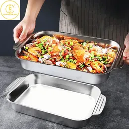 BBQ Tools Accessories Large Capacity Stainless Steel Fish Deep Plate Both Gas and Induction Cooker BBQ Fried Beef Food Tray Seafood Dish Bbq Plate 231127