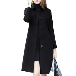 Womens Wool Blends Fashion Woolen Coat Midlength British Style Spring Solid Color Knapped Temperament Slimfit Women 231127