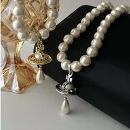 Designer Viviane Westwood New Viviane New Western Empress Dowagers Light Luxury Noble Small and High Sense Saturn 3D Water Drop Pearl Versatile Necklace