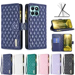 Zipper Cases For Xiaomi 14 13 12 Redmi 13C 13T Note 13 K60 POCO C55 F5 X5 12T 4G 5G Grid Wallet Leather Phone Case Luxury