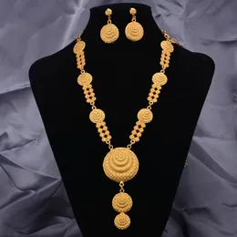 Наборы свадебных украшений, комплекты украшений из 24-каратного золота для женщин и девочек, ожерелье, серьги, индийский свадебный комплект эфиопских украшений 231127