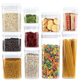 Set di contenitori per alimenti in plastica a 9 pezzi 57, impilabile, BPA gratuito con coperchi ermetici, chiari