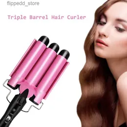 Curling Irons Professional Hair Curler Triple Barrel Tourmaline Ceramic Hair Curling Iron Auto Perm Splint Hair Curling Styling Tool Wave Wand Q231128