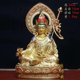 Dekorativa figurer Buddhism Nepal Tibet Temple Home High Grade Gilded Copper Padmakara Guru Rinpoche Buddha Statue Bless Safe Health Good Good Good