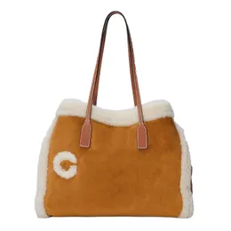 Süet Shearling Tote Çanta Kayak Orta Totes Tag Alışveriş Torbası Koltuklu Omuz Çantası Çanta Tasarımcı Çanta Lüks Çanta Nakış Harfleri Dalgalı Deri Tuval Kayışı