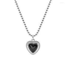 Ciondoli in argento sterling 925 moda agata nera con ciondoli a cuore perline collana gioielli regalo per le donne