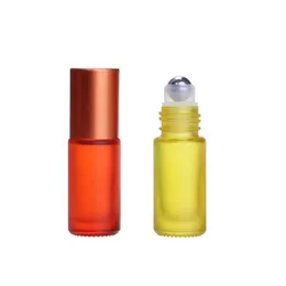 5ml Portable Frosted Colorful Essential Oil Perfume Thick Glass Roller Bottles Travel Refillable Roller Bottle for Women Fenjx