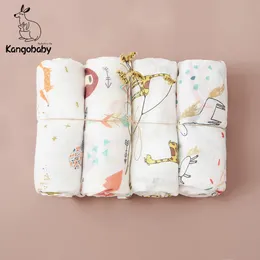 담요 Swaddling Kangobaby #my 소프트 라이프 # 4pcs 세트 시즌 내내 통기 가능한 아기 모슬린 스웨덴어 출생 목욕 타월 유아 랩 퀼트 231128