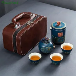 Tee -Keramik -Porzellan Kung Fu Tea Set Tea Wayer Outdoor Travel Tea Set Tea Bag Antiscalen ein Topf drei Tassen Teekanne mit Filter