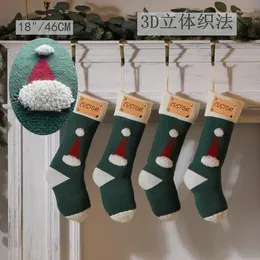 Christmas Decorations Personalized Knitted Stocking Custom Name Green White Red Stockings Knit Decor Embroidered