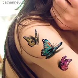 Tattoos Farbige Zeichnung Aufkleber 3D Schmetterling Tattoos Aufkleber für Frauen Temporäre Körperkunst Tattoo Aufkleber Rose Blume Feder Tattoo Dame Wasserdicht Fake TatooL23