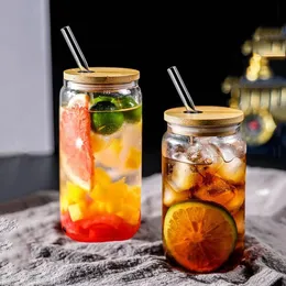 Water Bottles 400ml540ml Glass Cup With Lid and Straw Transparent Bubble Tea Cup Juice Glass Beer Can Milk Mocha Cups Breakfast Mug Drinkware 230428