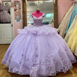 Princesslilac Quinceanera Dresses 2023 Cap Sleeve Severiques Lace Up Ball Gown Sweet 16 Dress Vestidos de 15 Anos Prom Party Party 322
