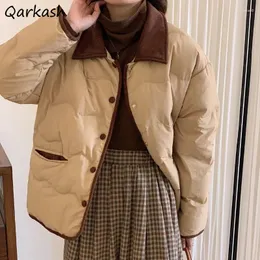 Women's Trench Coats Short Down Parkas Women Patchwork Turn-down Collar Vintage Simple Thin Gentle Causal Single Breasted Students Female