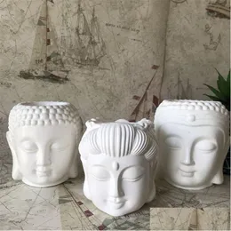 شموع 3D Buddha Head Planter Sile Molds DIY راتنج الحرف الأسمنت وعاء زهرة Mod Candlestick حامل شمعة صنع أدوات Drop Dhzuh