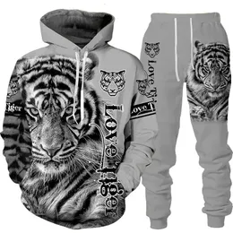 Männer Trainingsanzüge Tier 3D Tiger Gedruckt Hoodie Hosen Anzug Coole Männer/Frauen 2 Stück Sportwear Trainingsanzug Set Herbst und Winter männer Kleidung 231127