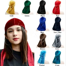 Women Men Long Tail Plain Velvet Bandana Turban Hat Durag Headwear Pirate Cap Head Wraps DB281