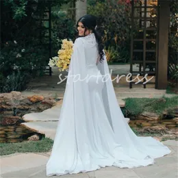 Elegant Muslimah Wedding Dress With Cape Sleeves Mermaid Soft Satin High Neck Lace Muslim Islamic Civil Country Boho Bride Dress Country Style Vestidos De Novia 2024