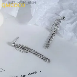 Stud QMCOCO Trend Personality Long Tassel Chain Pin Earrings Silver Color Jewelry Accessories For Woman And Girl Party Gifts YQ231128