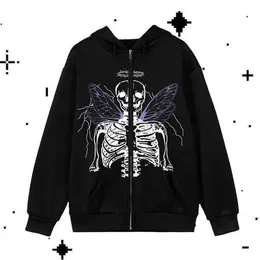 Sweatshirts Skeleton Hoodie Y2k Strass Zip Up Cool Skull Diamond Rits Gothic Oversized Herfst Vrouwelijke Harajuku Capuchon Jas Streetwear 10 4DN9