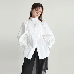 Women's Blouses Zhongchuang Rizhen 2023 Vintage Port Taste White Shirt Sense Of Small Loose Slim Standing Collar Lantern-sleeve